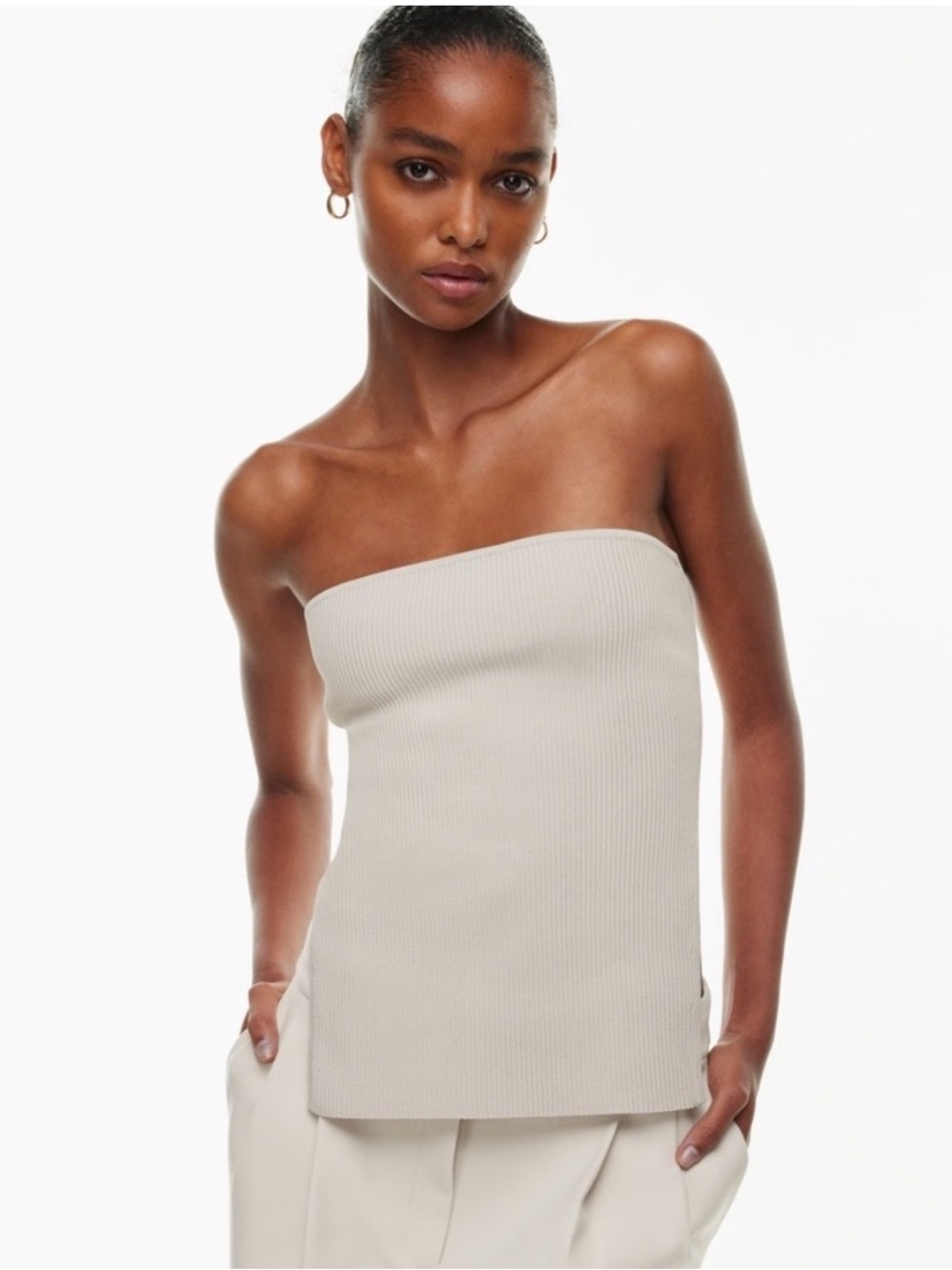 Aritzia Babaton Savy Ribbed Tube Top in Light Beige - Medium